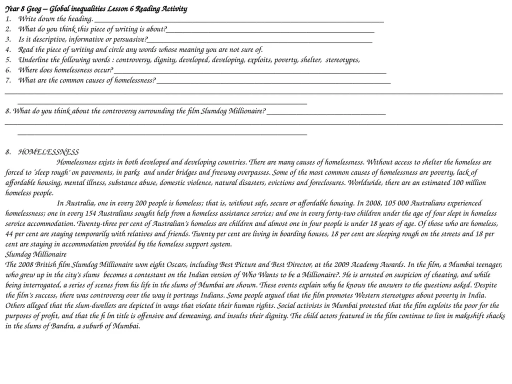 Year 8 Geography Readings Year 8 Geog – - slide 19 of 33