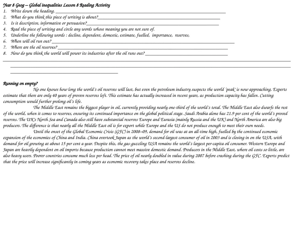 Year 8 Geography Readings Year 8 Geog – - slide 21 of 33