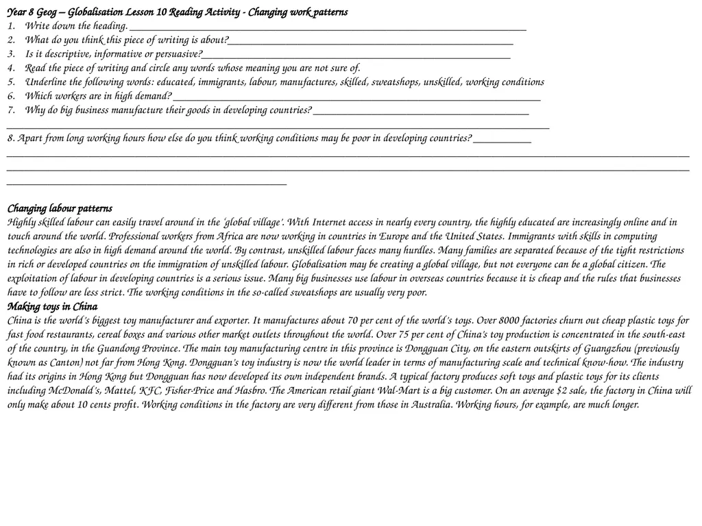 Year 8 Geography Readings Year 8 Geog – - slide 11 of 33