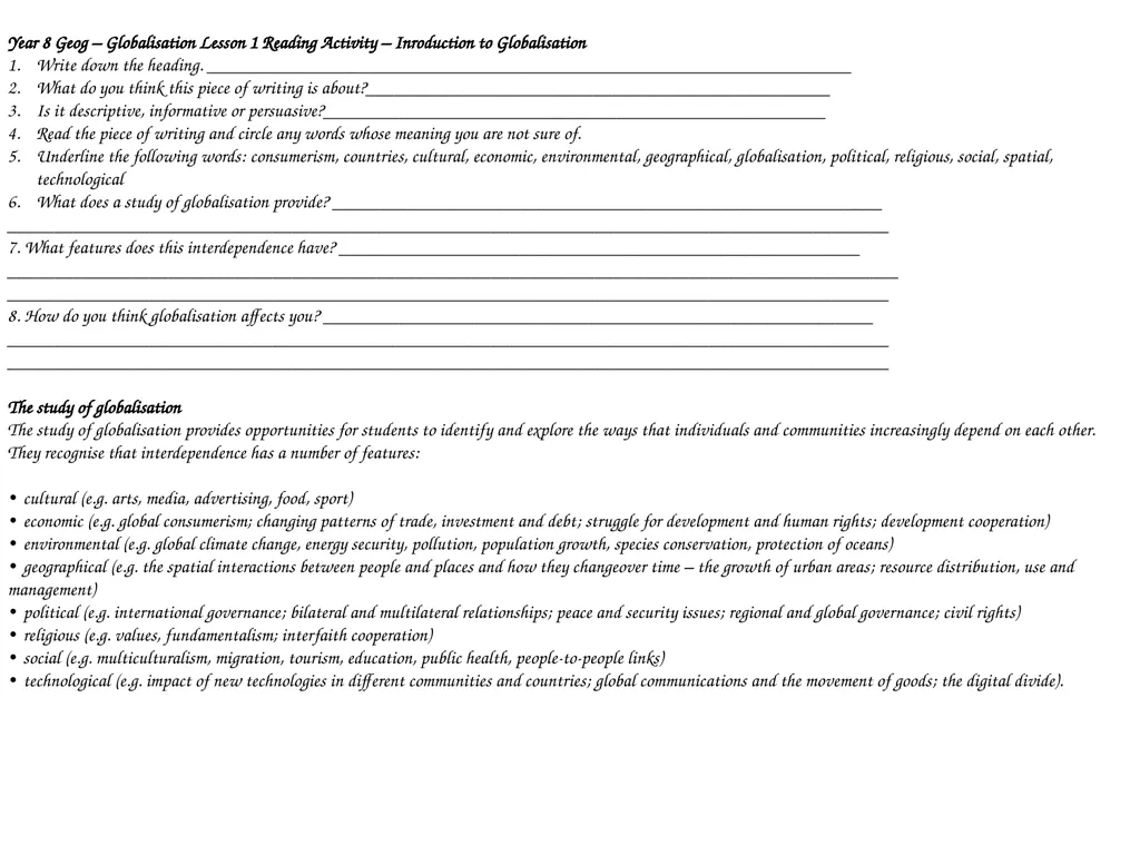 Year 8 Geography Readings Year 8 Geog – - slide 2 of 33