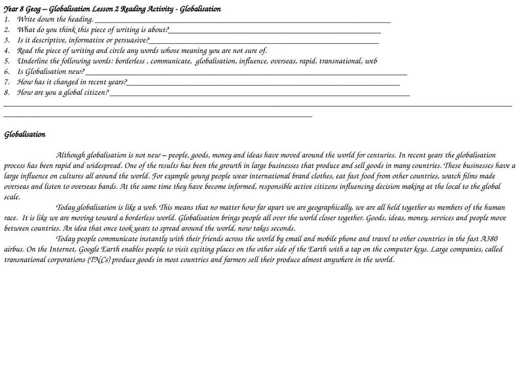 Year 8 Geography Readings Year 8 Geog – - slide 3 of 33