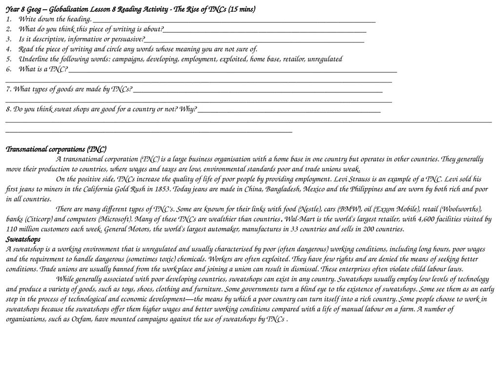 Year 8 Geography Readings Year 8 Geog – - slide 9 of 33