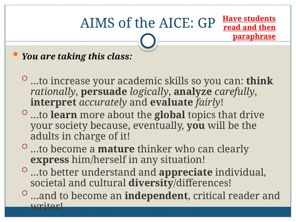 AICE: GP-9/Pavich 2012-2013 Writing the AICE - slide 11 of 70
