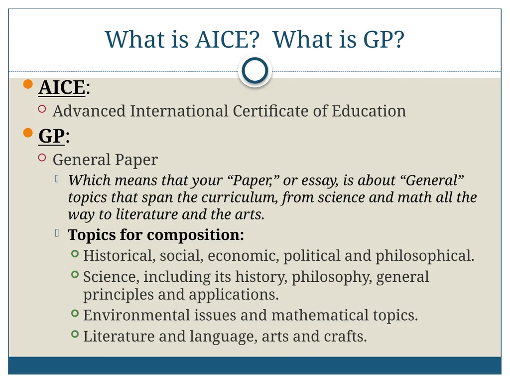 AICE: GP-9/Pavich 2012-2013 Writing the AICE - slide 10 of 70