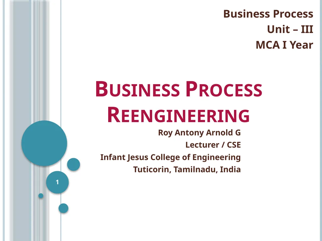 Business Process Reengineering Business Process - slide 1 of 22
