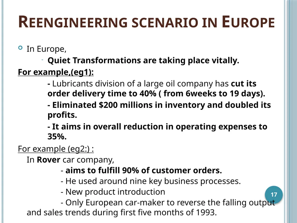 Business Process Reengineering Business Process - slide 17 of 22