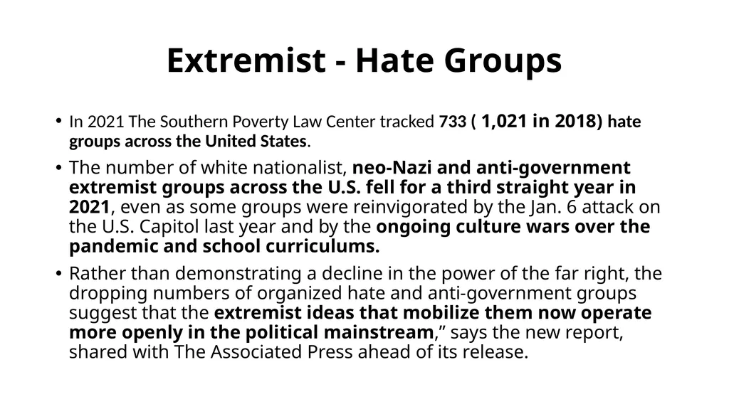 Extremist Hate Groups and the Lure toward Violence - slide 5 of 39