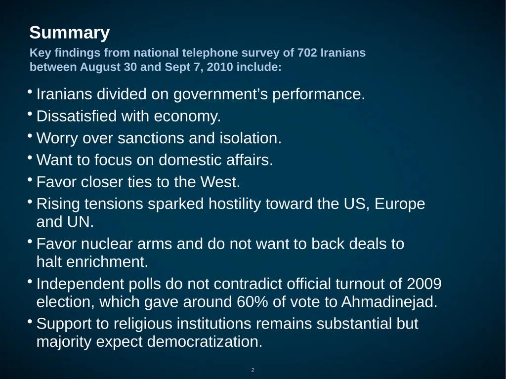 Iran: Public Opinion on Foreign, Nuclear and - slide 2 of 24