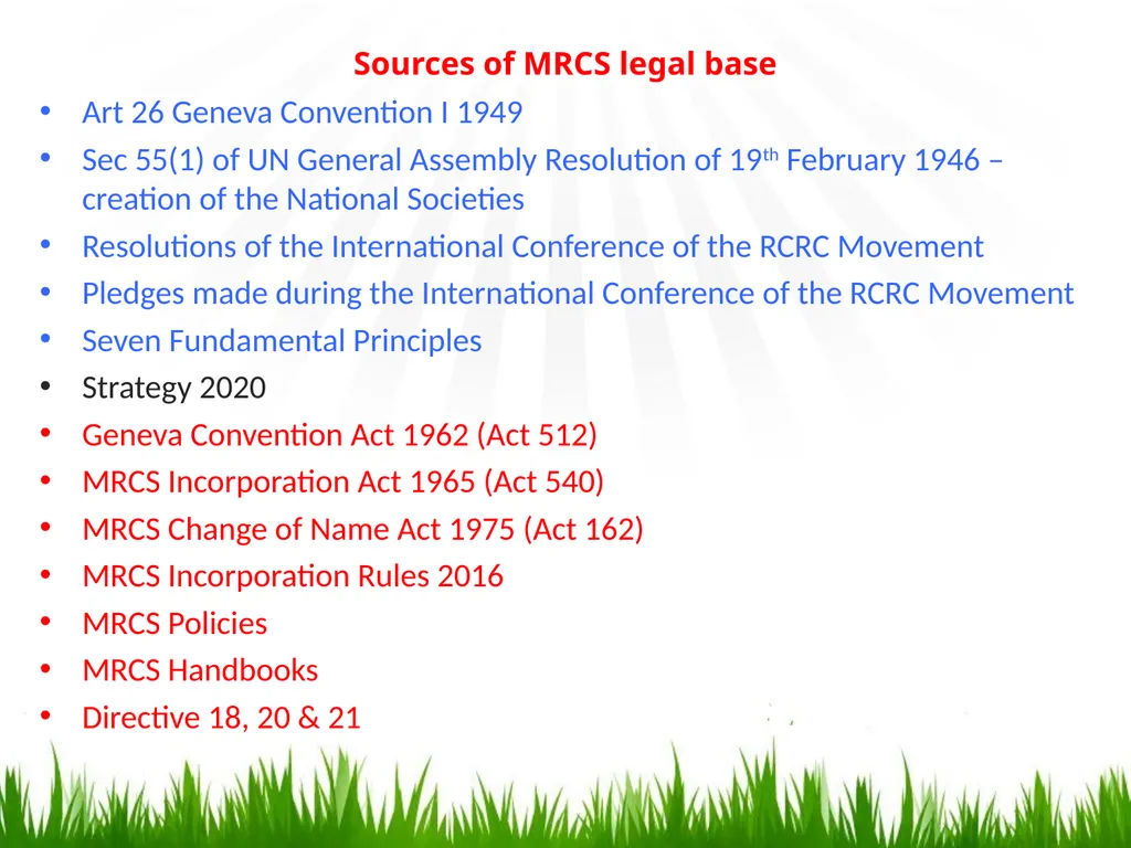 Sources of MRCS legal base Art 26 Geneva