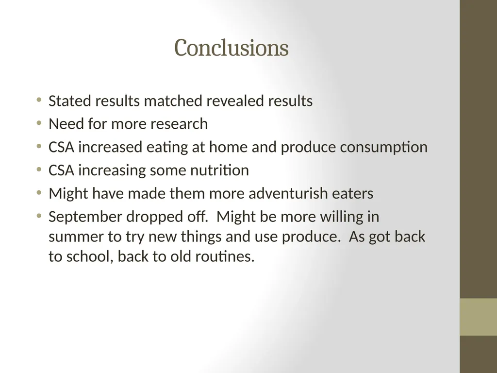 Food Consumption, Attitude, and Behavioral Change - slide 19 of 20