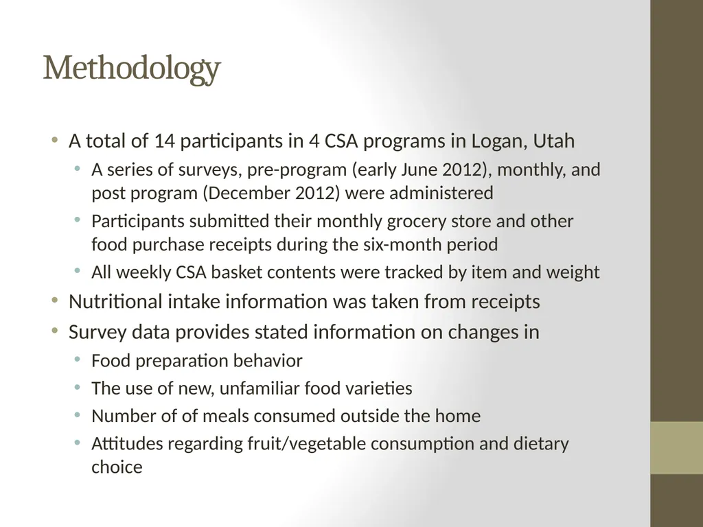 Food Consumption, Attitude, and Behavioral Change - slide 6 of 20