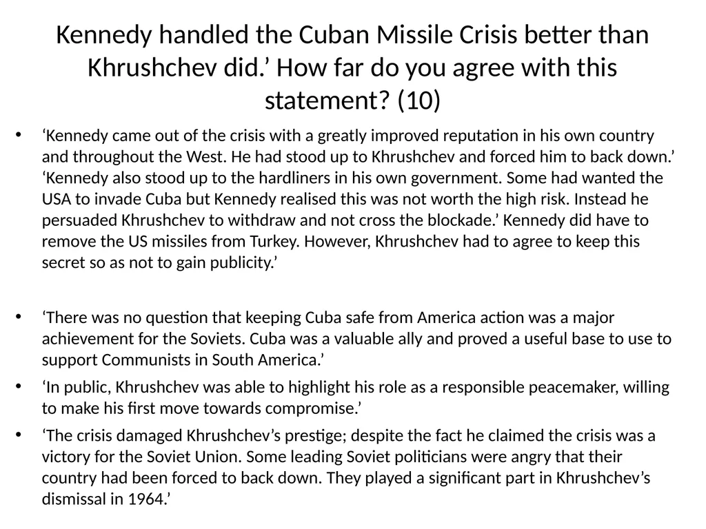Cuban Missile Crisis WARNING! Remember these - slide 33 of 37