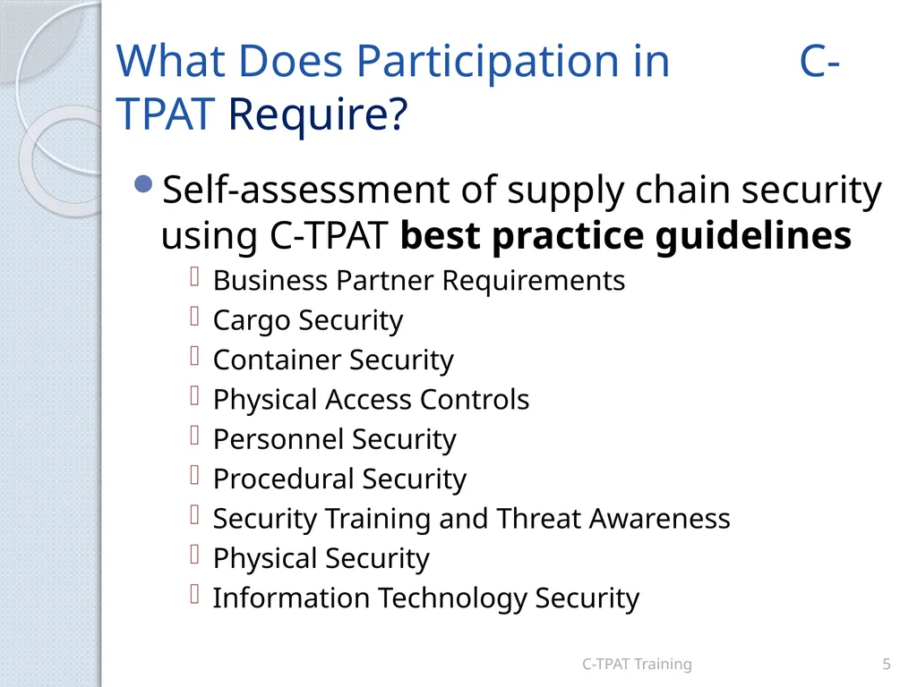 CBP oversees the C-TPAT Program CBP works to - slide 5 of 20