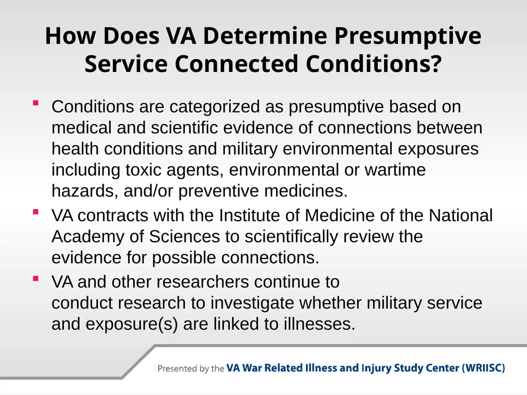 VA Presumptive Service Connected Conditions - slide 4 of 28