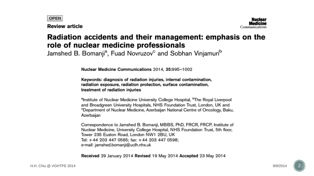 Radiation accidents and their managements Intern - slide 2 of 35
