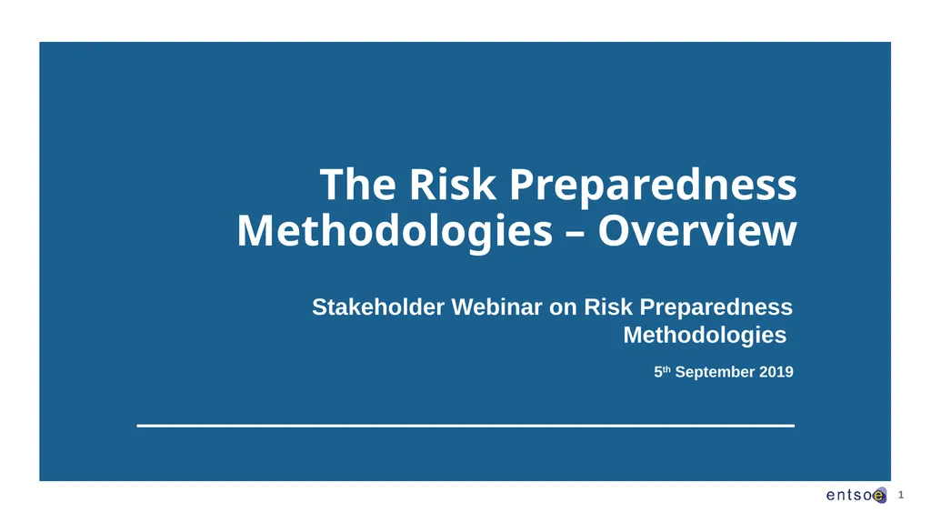 1 The Risk Preparedness Methodologies – Overview - slide 1 of 21