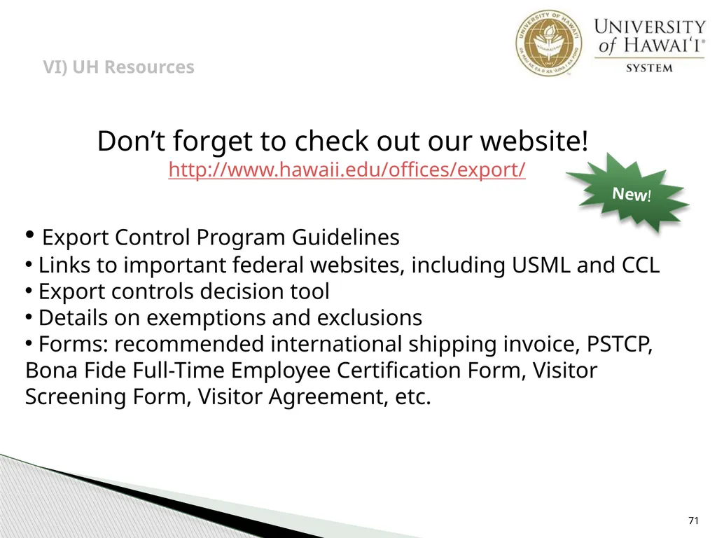 Export Controls UH Office of Export Controls (OEC) - slide 71 of 72
