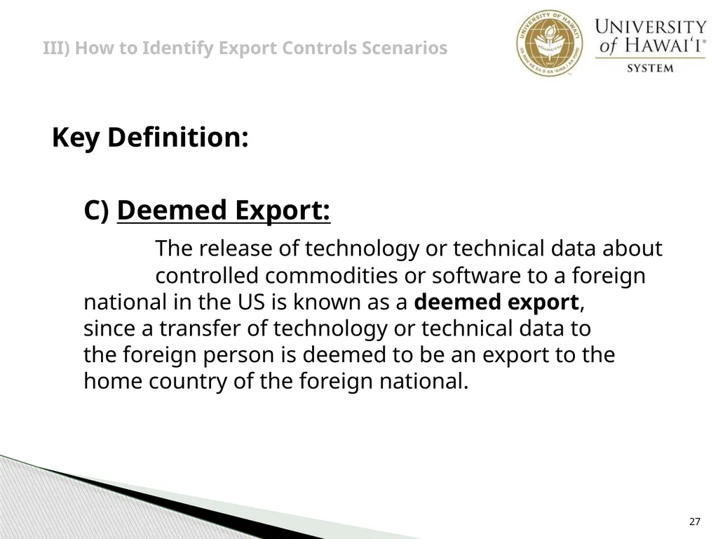 Export Controls UH Office of Export Controls (OEC) - slide 27 of 72