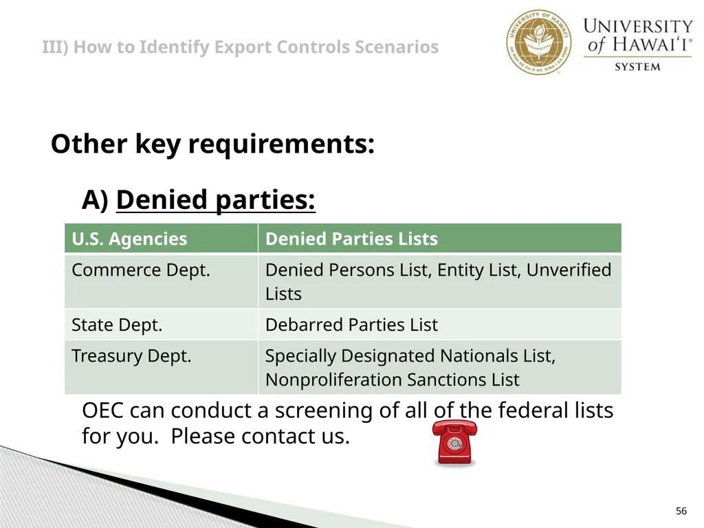 Export Controls UH Office of Export Controls (OEC) - slide 56 of 72
