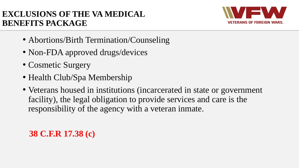 Entitlement to Basic VA Medical Care VFW Basic - slide 17 of 24