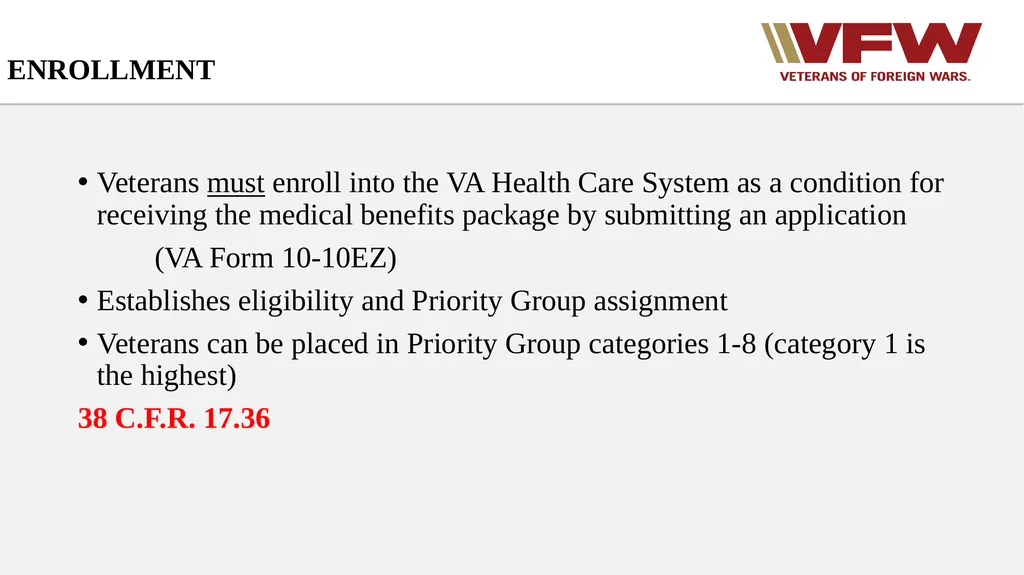 Entitlement to Basic VA Medical Care VFW Basic - slide 4 of 24