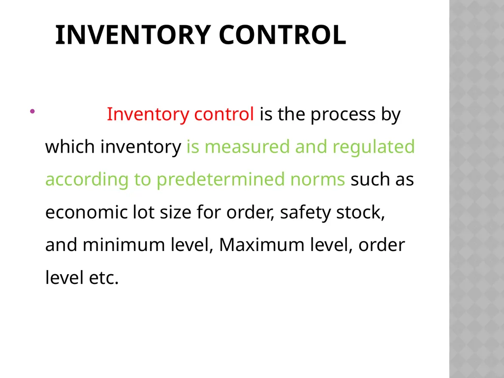 INVENTORY CONTROL Reena Vincent Professor JMCON - slide 6 of 78