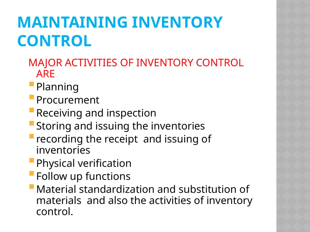 INVENTORY CONTROL Reena Vincent Professor JMCON - slide 12 of 78