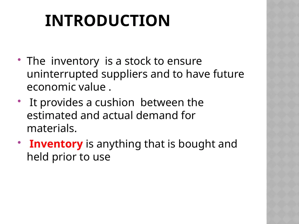 INVENTORY CONTROL Reena Vincent Professor JMCON - slide 4 of 78