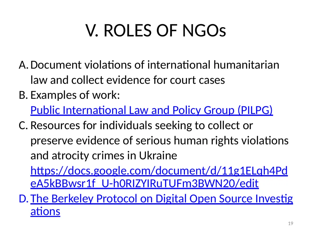 EFFORTS AT ACCOUNTABILITY FOR RUSSIAN-UKRAINE - slide 19 of 20