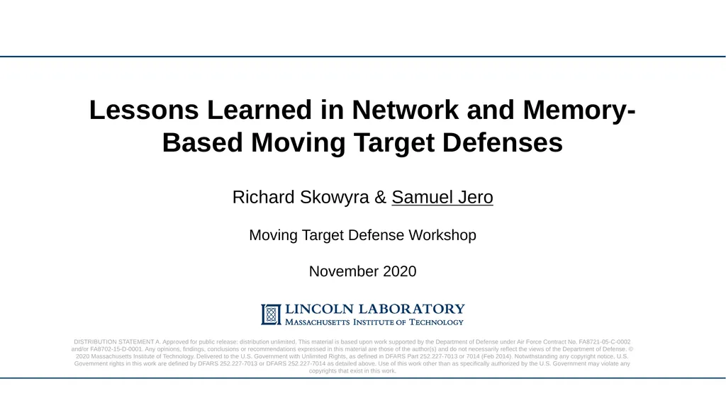 Lessons Learned in Network and Memory-Based Moving - slide 1 of 18