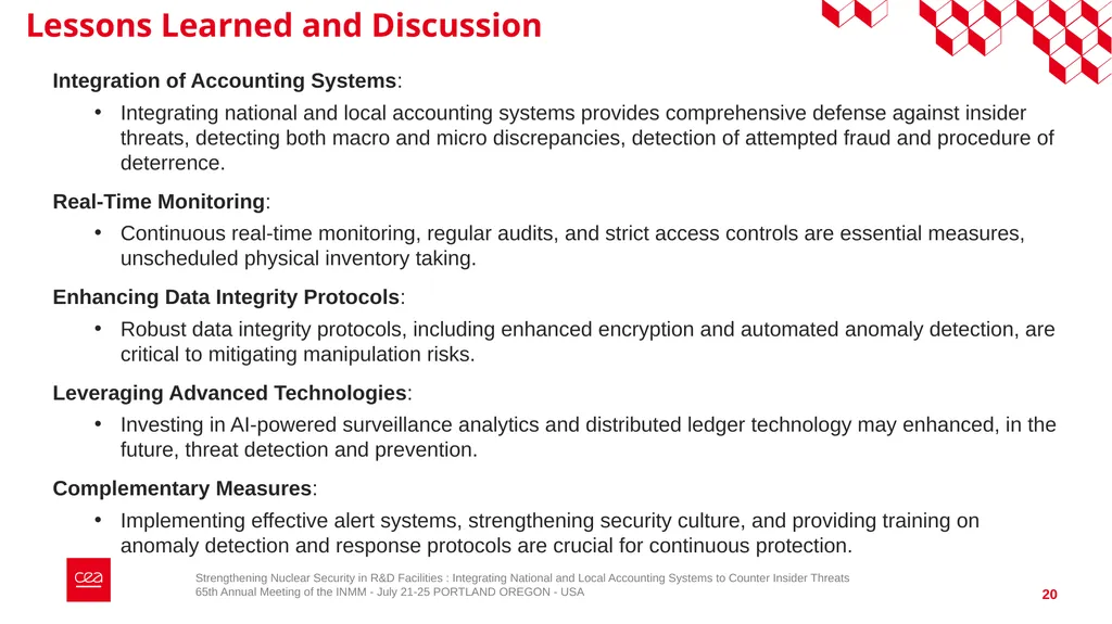 Strengthening Nuclear Security in R&D Facilities - slide 20 of 23