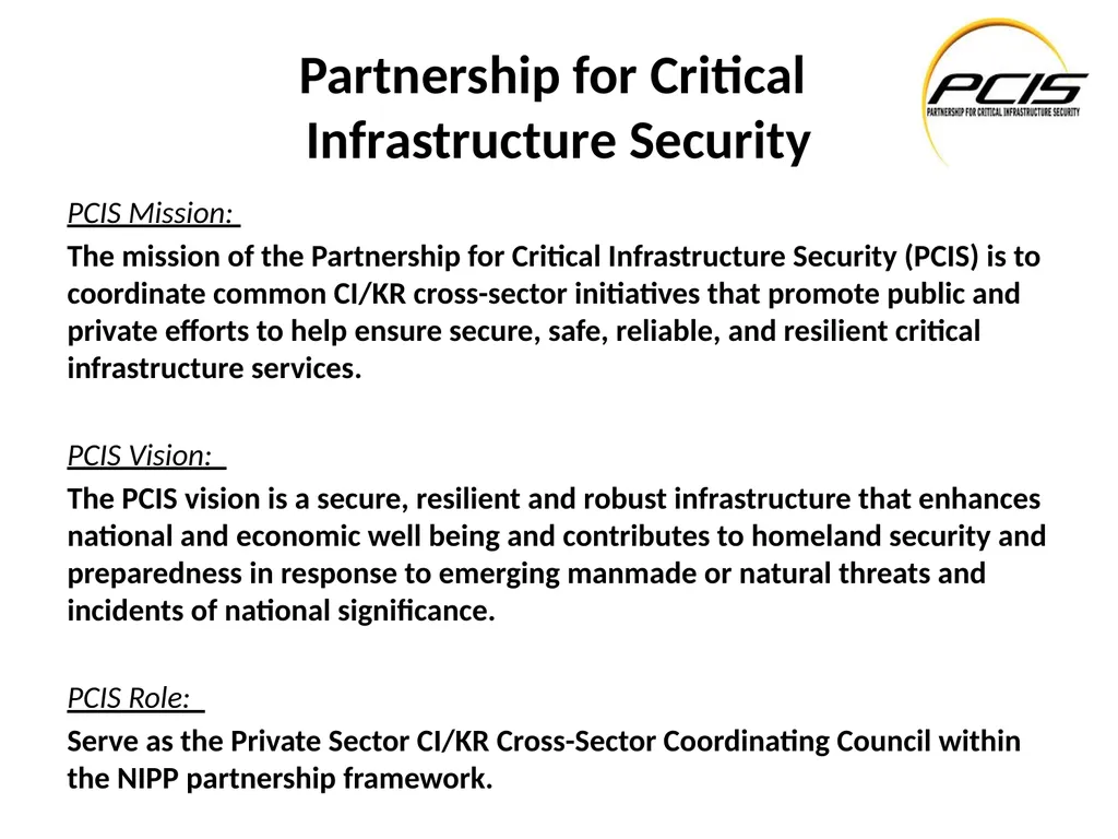 Partnership for Critical Infrastructure Security - slide 1 of 6