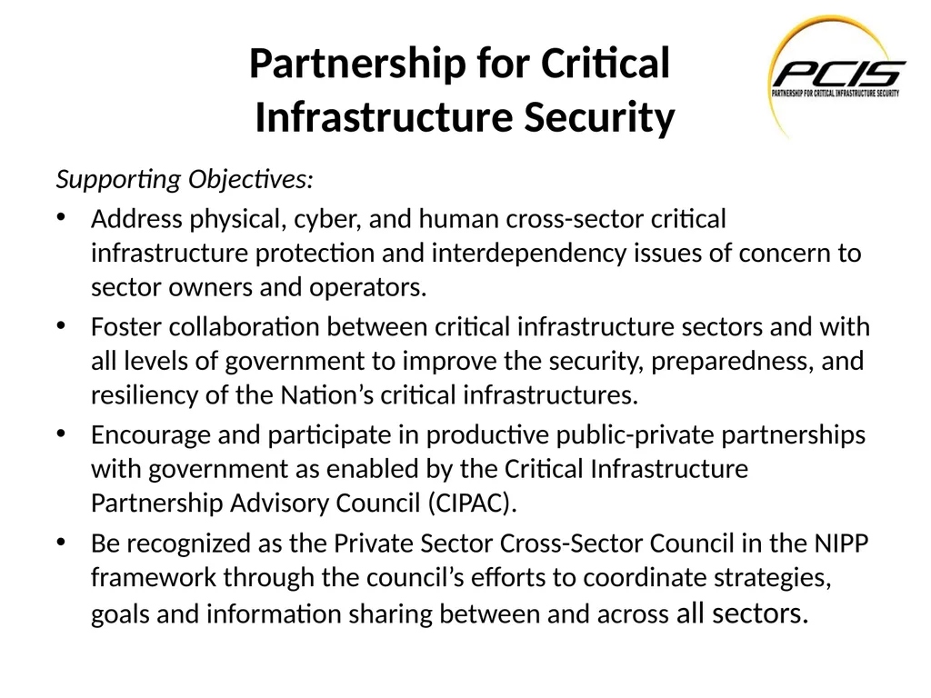 Partnership for Critical Infrastructure Security - slide 2 of 6