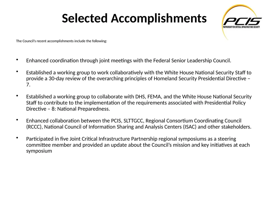 Partnership for Critical Infrastructure Security - slide 4 of 6