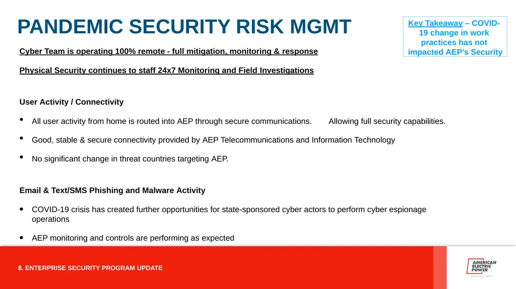 ENTERPRISE SECURITY PROGRAM AMERICAN ELECTRIC - slide 8 of 12