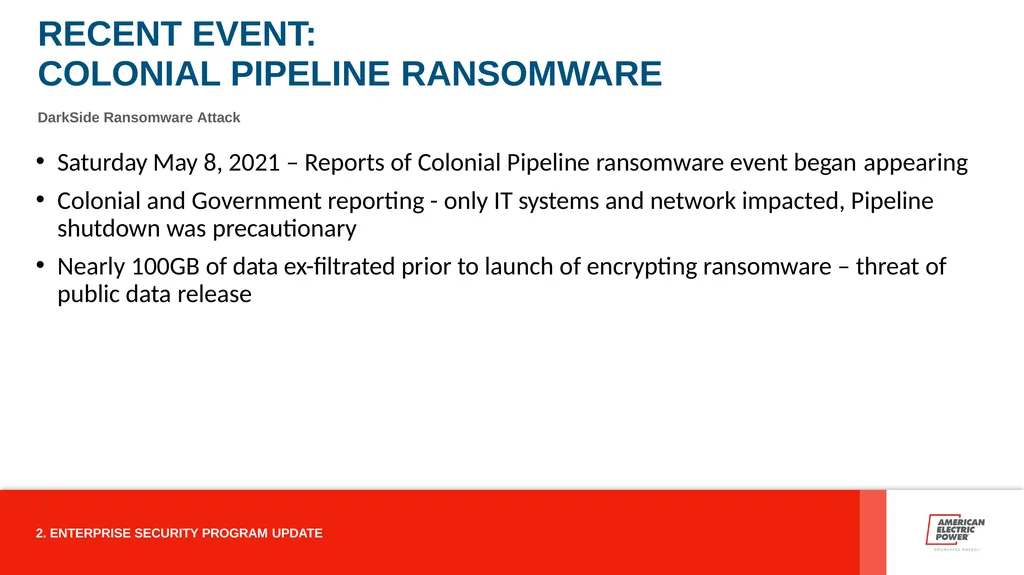 ENTERPRISE SECURITY PROGRAM AMERICAN ELECTRIC - slide 2 of 12