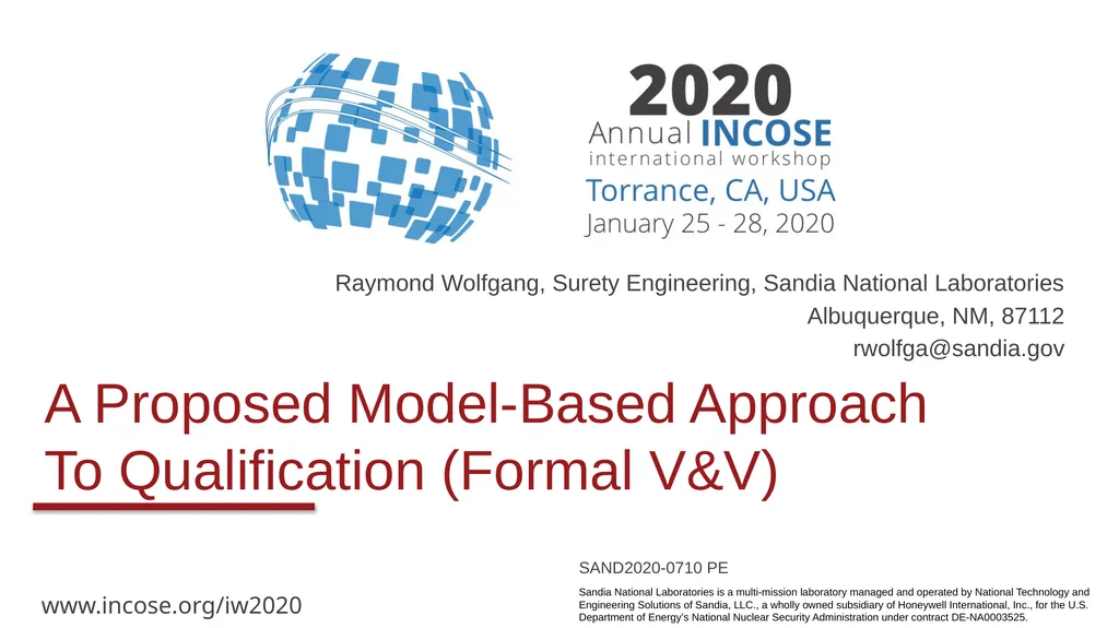 A Proposed Model-Based Approach To Qualification - slide 1 of 20