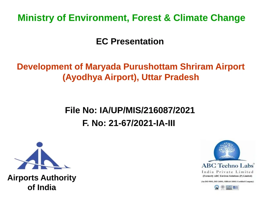 Development of Maryada Purushottam Shriram Airport - slide 1 of 56