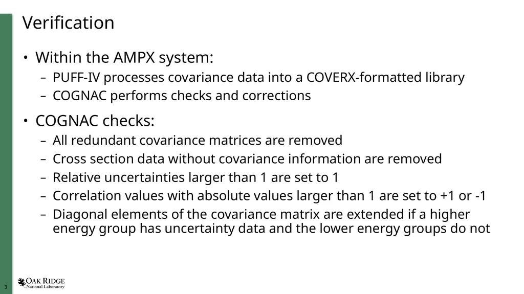 Verification and Testing of Covariance Libraries - slide 3 of 8