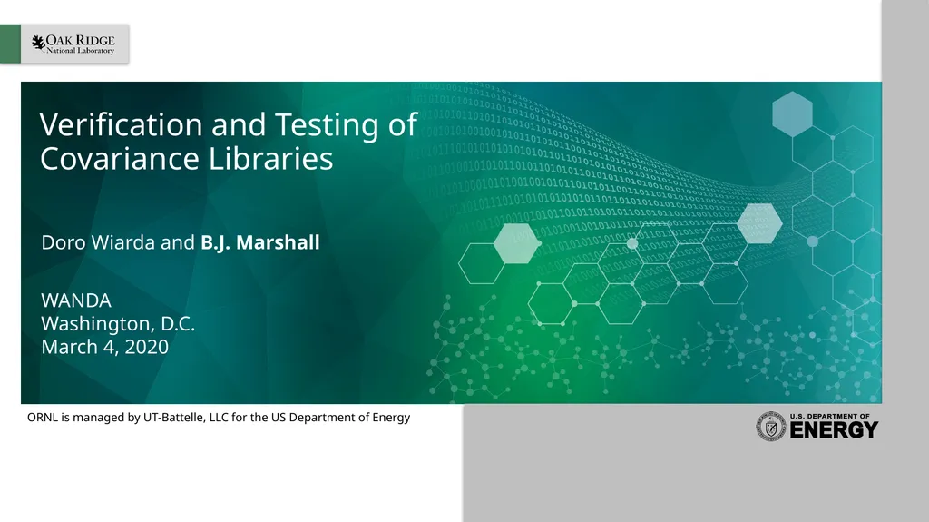 Verification and Testing of Covariance Libraries - slide 1 of 8