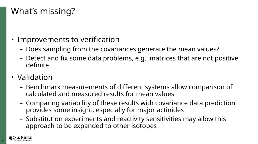Verification and Testing of Covariance Libraries - slide 6 of 8