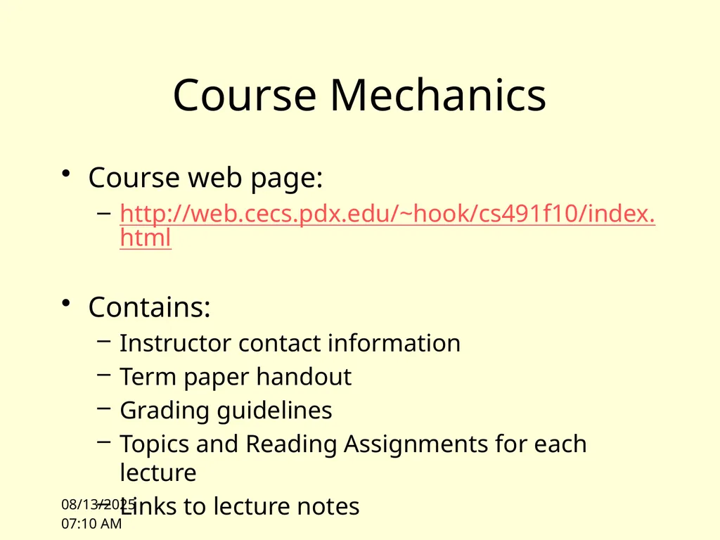 10/4/10 11:00 Lecture 1: Overview James Hook CS - slide 2 of 77
