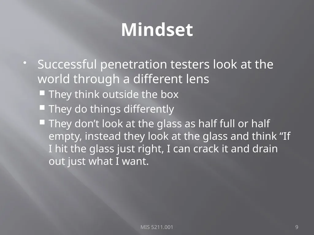 Intro to Ethical Hacking MIS 5211.001 Week 1 Site: - slide 9 of 73