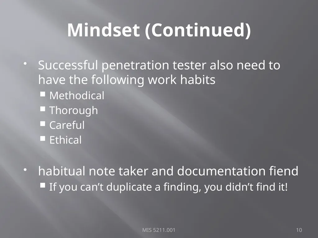Intro to Ethical Hacking MIS 5211.001 Week 1 Site: - slide 10 of 73