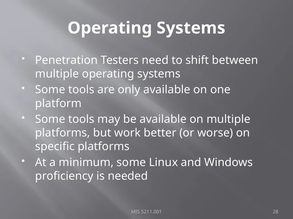 Intro to Ethical Hacking MIS 5211.001 Week 1 Site: - slide 28 of 73