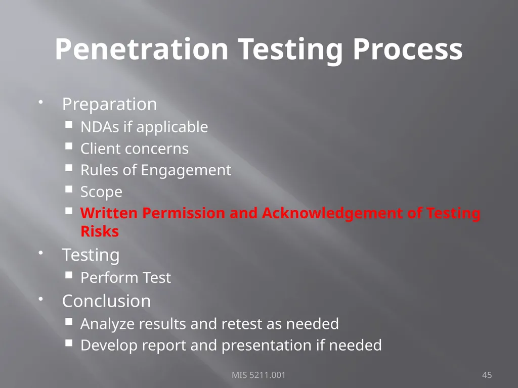 Intro to Ethical Hacking MIS 5211.001 Week 1 Site: - slide 45 of 73