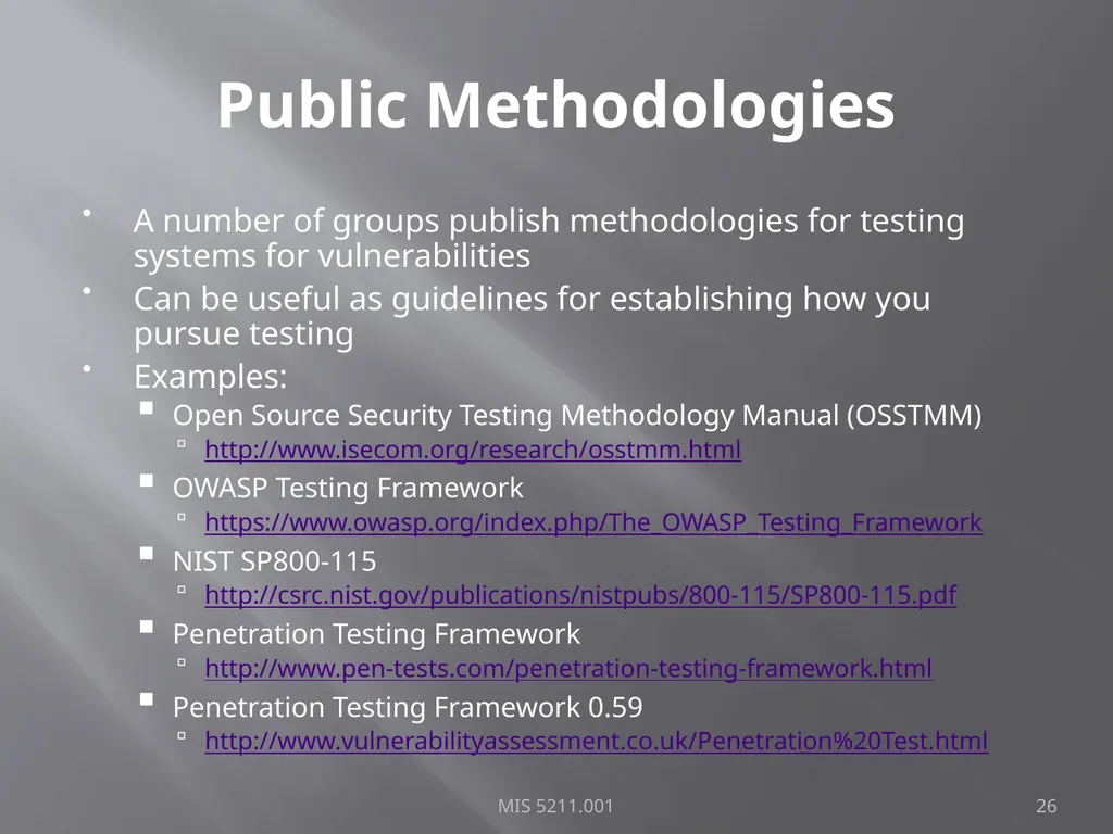 Intro to Ethical Hacking MIS 5211.001 Week 1 Site: - slide 26 of 73