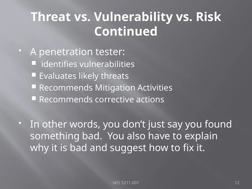 Intro to Ethical Hacking MIS 5211.001 Week 1 Site: - slide 12 of 73