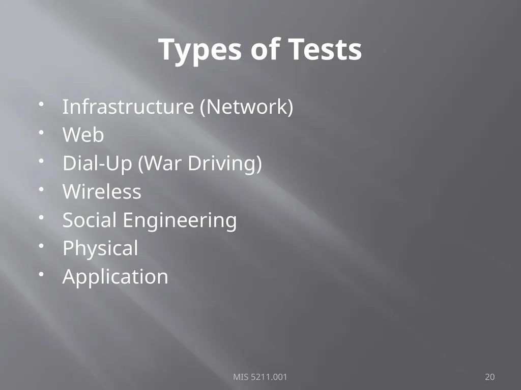Intro to Ethical Hacking MIS 5211.001 Week 1 Site: - slide 20 of 73