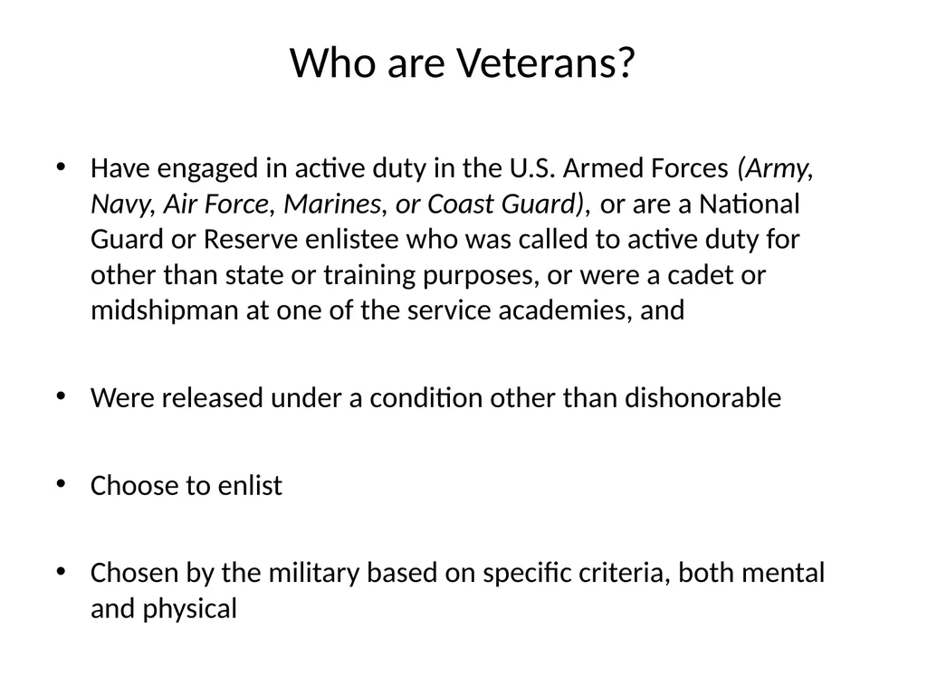Working with Veteran Populations: Research, - slide 3 of 18